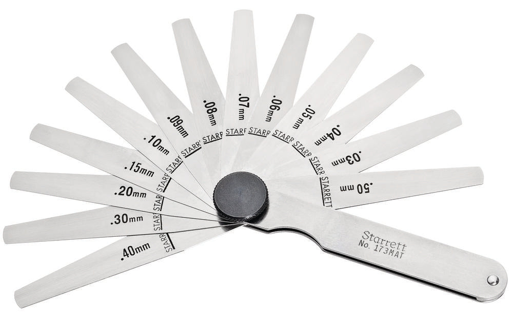 Thickness Gage, 13 Tapered Leaves, .03-.50mm Range