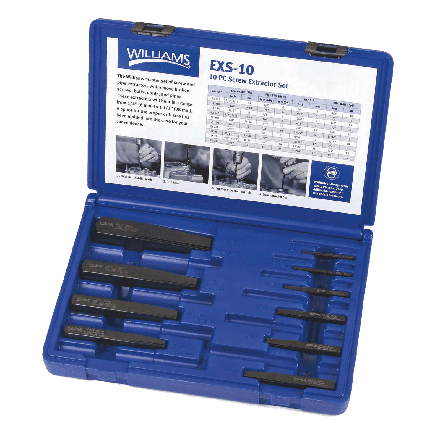 Fluted Screw Extractors, 10 Piece Set (EXS-10)