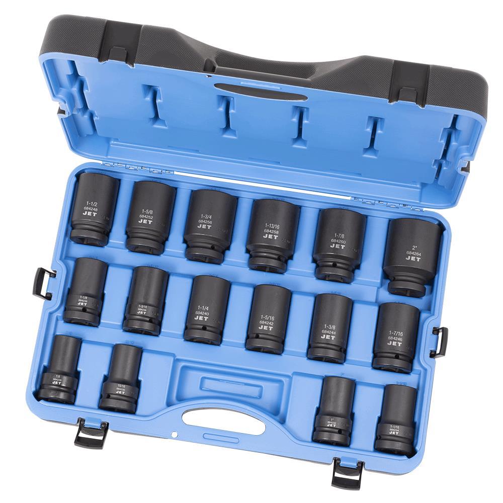 16 PC 1" DR Deep SAE Impact Socket Set - 6 Point