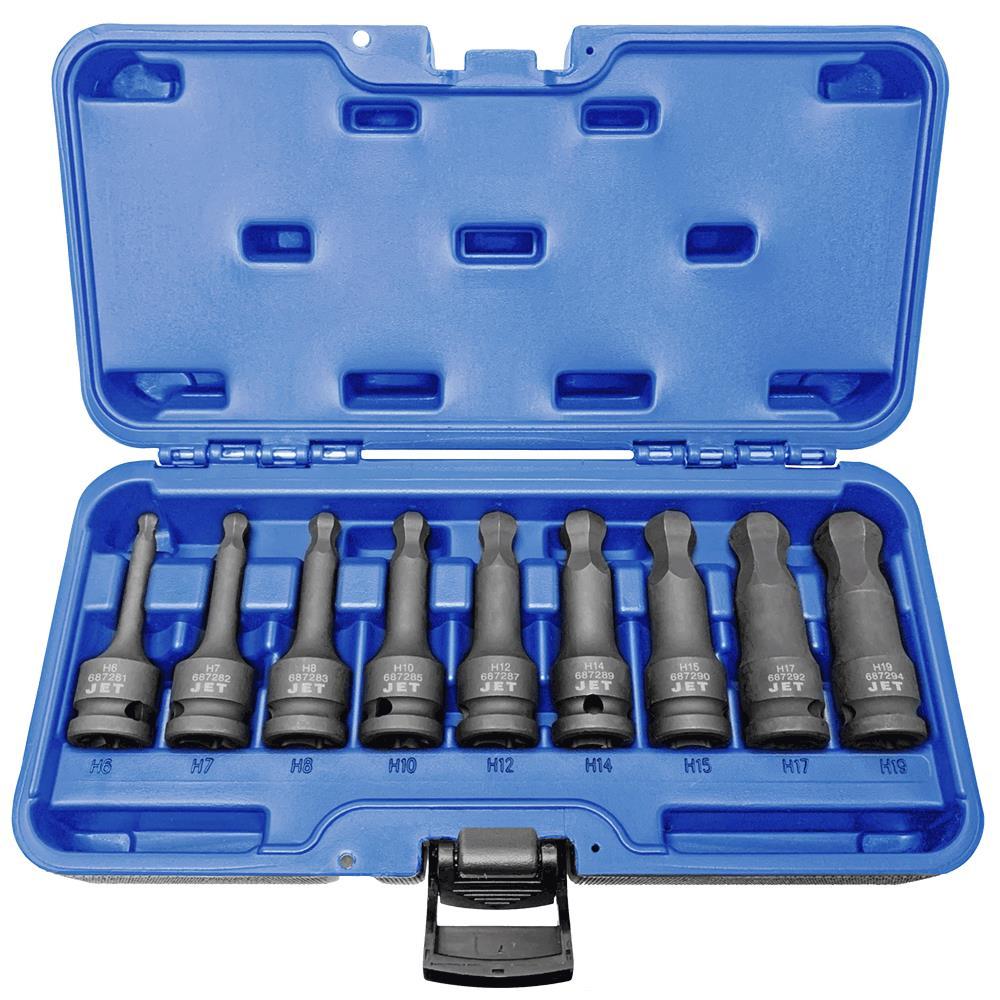 9-Piece 1/2" DR Metric Ball Nose Hex Impact Socket Set