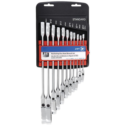 11 PC SAE Flex Head Ratchet Combination Wrench Set
