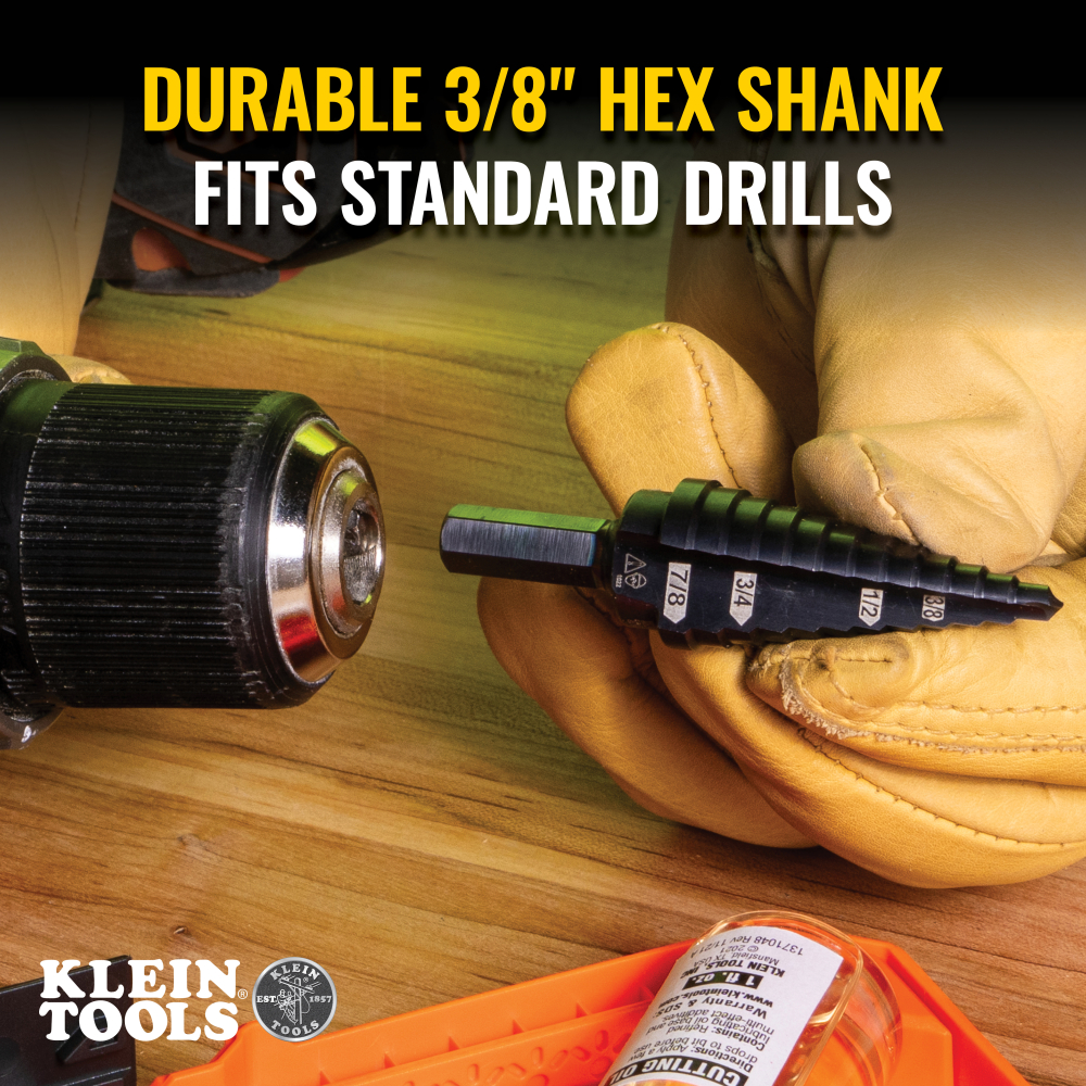 12-Step Drill Bit 3/8-Inch Hex Double Straight Flute 3/16-Inch To 7/8-Inch