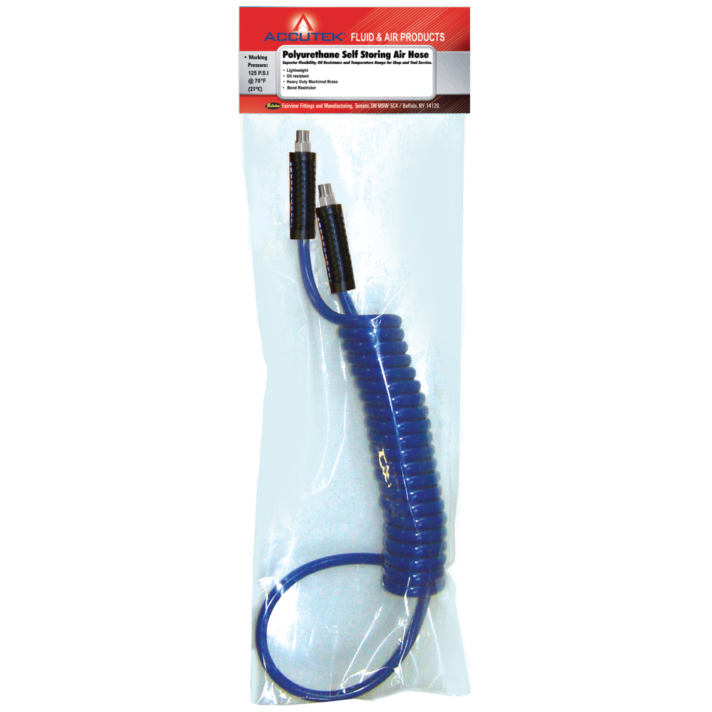 Supreme Blue Self-Storing Air Assemblies, Polyurethane, 3/8 ID x 3/8 NPT, 25 FT