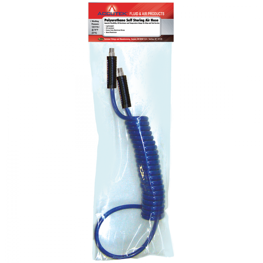 Supreme Blue Self-Storing Air Assemblies, Polyurethane, 3/8 ID x 3/8 NPT, 25 FT