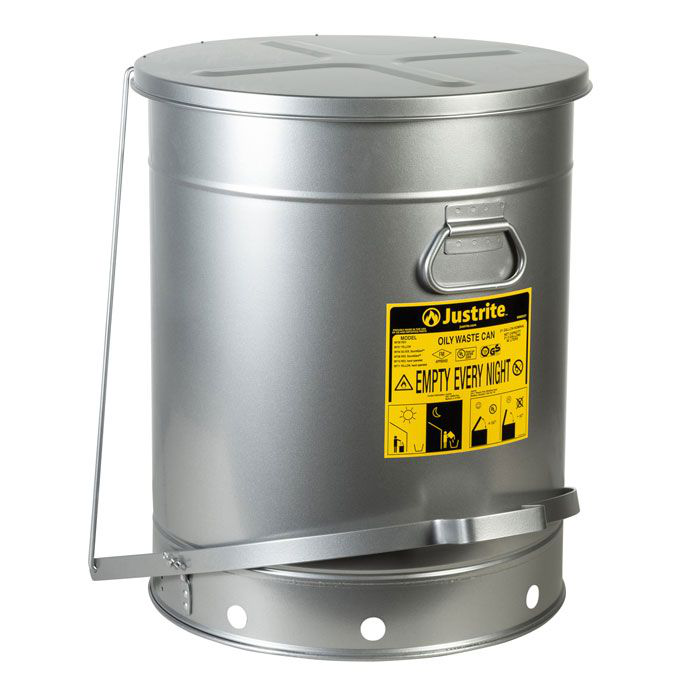 21 Gallon Oily Waste Can Hands-Free Self-Closing Cover SoundGard™ Silver 09704