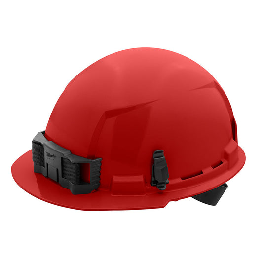 Red Front Brim Hard Hat White/4pt Ratcheting Suspension - Type 1, Class e, 5/PK