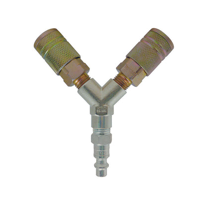 2-Way Brass Air Splitter With 1/4 Industrial Quick Couplers