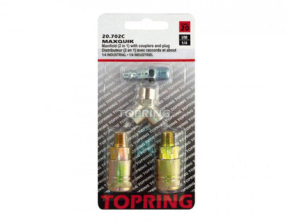 2-Way Brass Air Splitter With 1/4 Industrial Quick Couplers