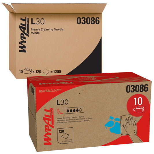 WypAll® PowerClean™ X70 Medium Duty Cloths (41455), Pop-Up Box Cloths, Long Lasting Towels, White (100 Sheets/Box, 10 Boxes/Case, 1,000 Sheets/Case)