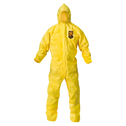 KleenGuard™ A70 Chemical Spray Protection Coveralls (09815), Zipper Front, Storm Flap, Elastic Wrists, Ankles & Hood, Yellow, Reflex Design, 2XL (Qty 12)