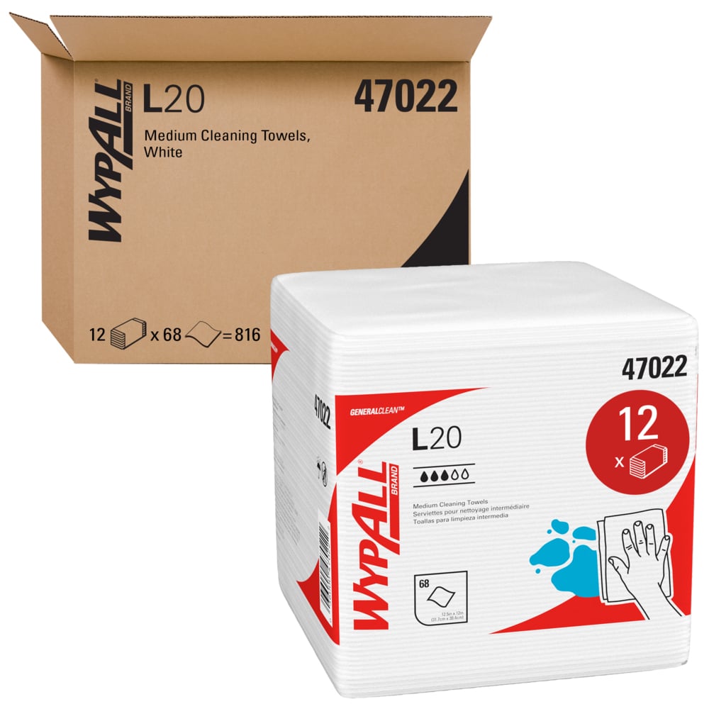Safety WYPALL L20 Lot de lingettes pliées en quart de 31,8 x 30,5 cm, Blanc, 68/bte