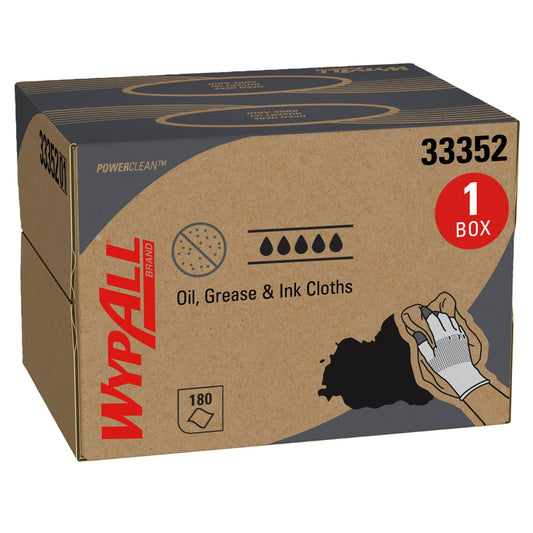 WypAll® Oil, Grease & Ink Cloths (33352), Brag Box, Lint-Free Towels, Blue (180 Sheets/Box, 1 Box/Case, 180 Sheets/Case)