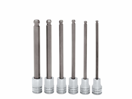 6 Piece 3/8 Inch Drive SAE Long Ball Hex Bit Socket Set (5/32–3/8")