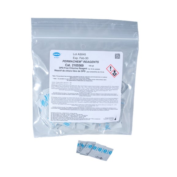 Hach, sachets de poudre de réactif au chlore libre DPD, 10 ml, paquet de 100