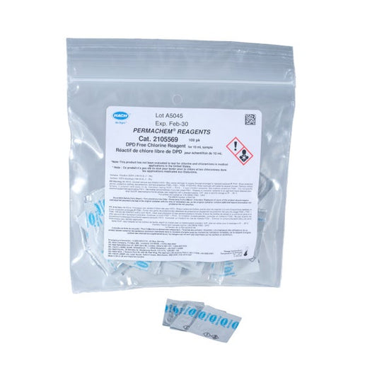 Hach, sachets de poudre de réactif au chlore libre DPD, 10 ml, paquet de 100