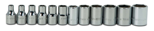 Jeu de 12 douilles métriques peu profondes à 6 pans 1/4"