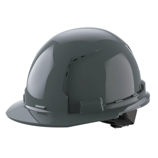Bolt™ Front Brim Hard Hat White/4pt Ratcheting Suspension, Vented - Type 1, Class e, Gray