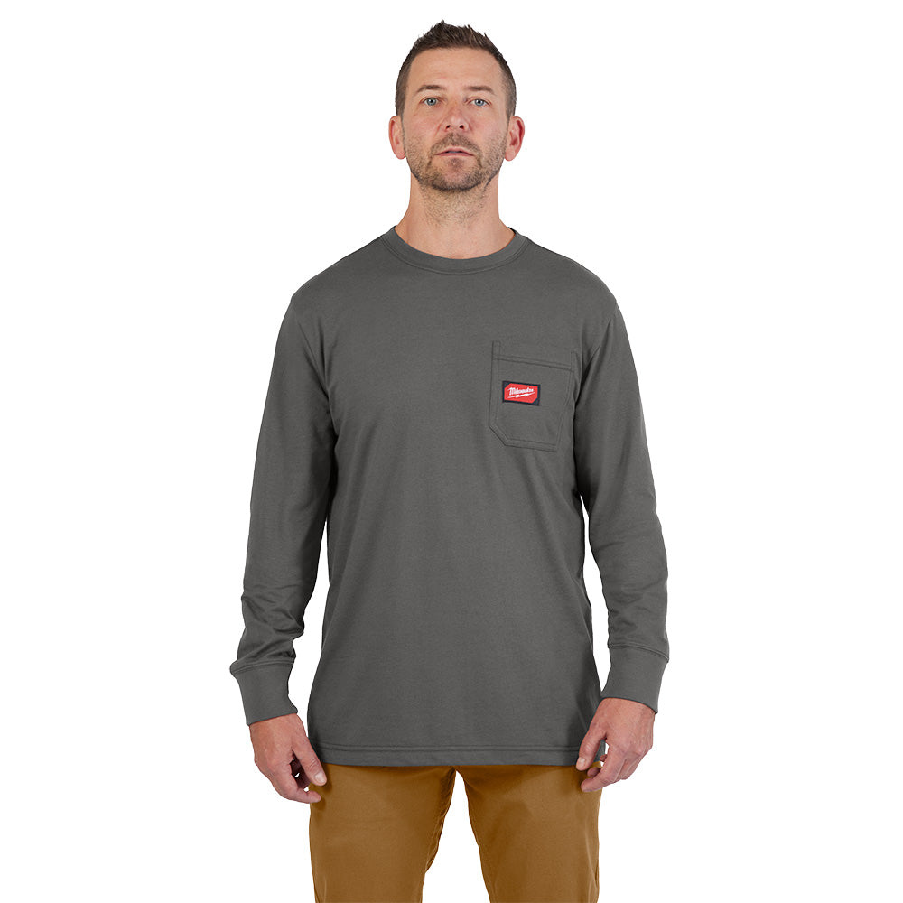 Gridiron™ Pocket T-shirt - Long Sleeve Gray L