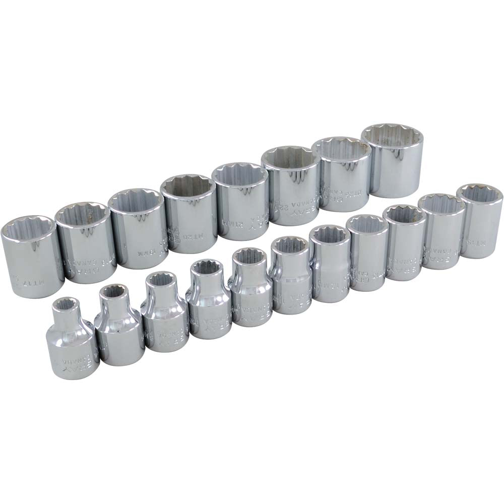 Jeu de douilles métriques standard à 12 pans, entraînement 3/8 po - 19 pièces