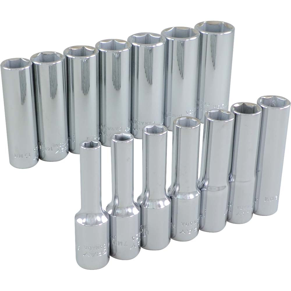 Socket Set Deep Metric - 6-Point, 14 Pieces