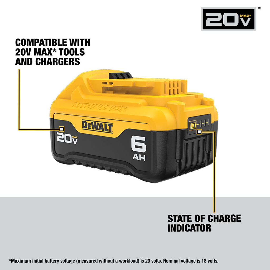 DEWALT 20V MAX* Battery, Premium 6.0Ah Double Pack