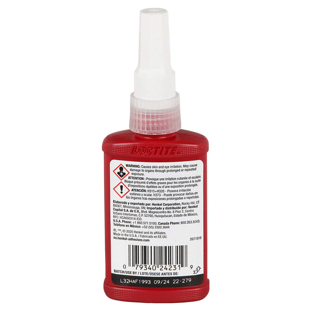 LOCTITE® 242, Medium Strength, Medium Viscosity Thixotropic Threadlocking Adhesive, 50 ml Bottle
