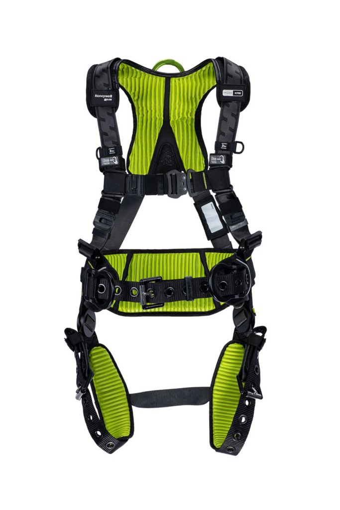 Miller H700 CC1 ALUM 2 pt Full Body Harness w/waist pad w/tongue buckle legs QC chest buckle w/front & Side D-rings size UNIV