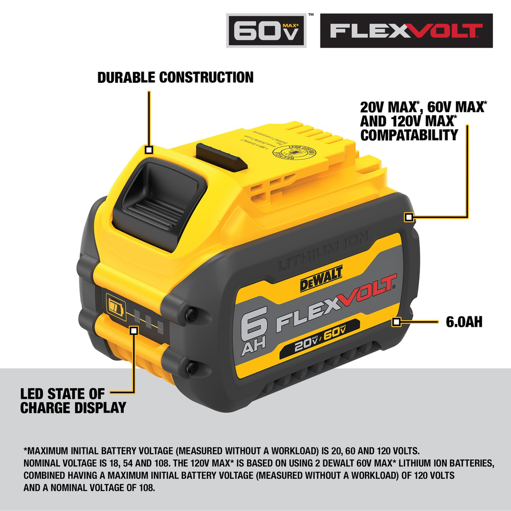 Dewalt Flexvolt 20V 60V Battery 6.0Ah