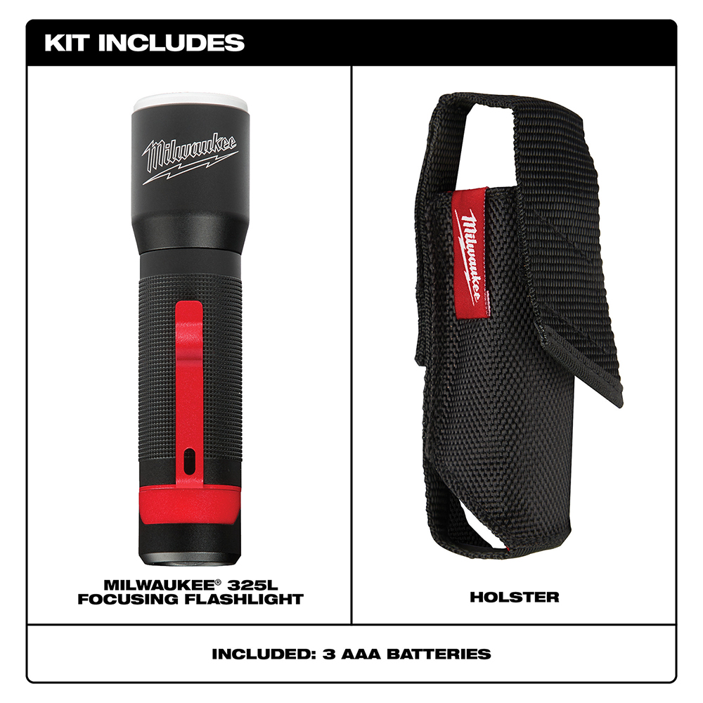 LED Flashlight 325-Lumen Focusing With Holster