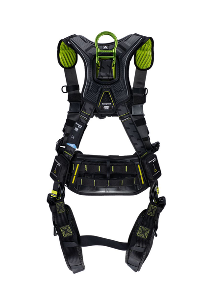 Miller H700 CC1 ALUM 2 pt Full Body Harness w/waist pad w/tongue buckle legs QC chest buckle w/front & Side D-rings size UNIV