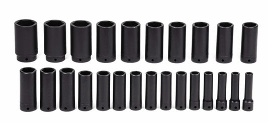 Impact Socket Set Long 1/2 Inch Drive 25 Piece
