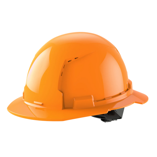 Bolt™ Full Brim Hard Hat White/4pt Ratcheting Suspension, Vented - Type 1, Class e, Orange
