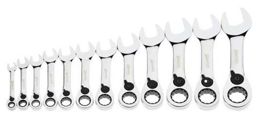 12 Piece Metric Stubby Reversible Ratcheting Combination Wrench Set