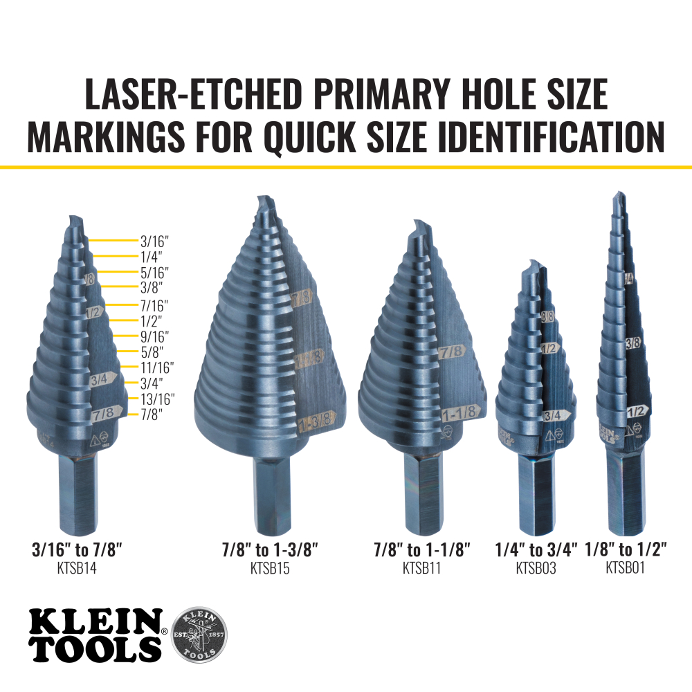 12-Step Drill Bit 3/8-Inch Hex Double Straight Flute 3/16-Inch To 7/8-Inch