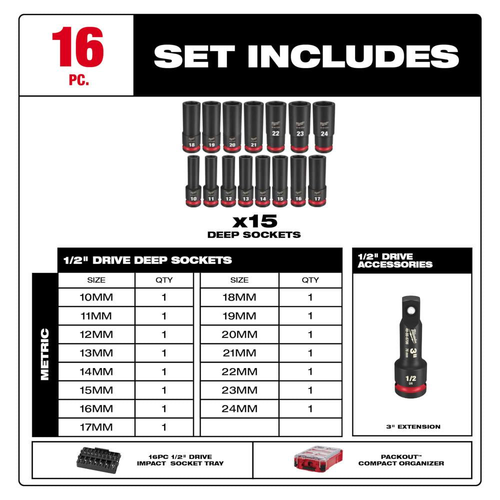 1/2drive 16PC MM PO IMP SCKT ENSEMBLE