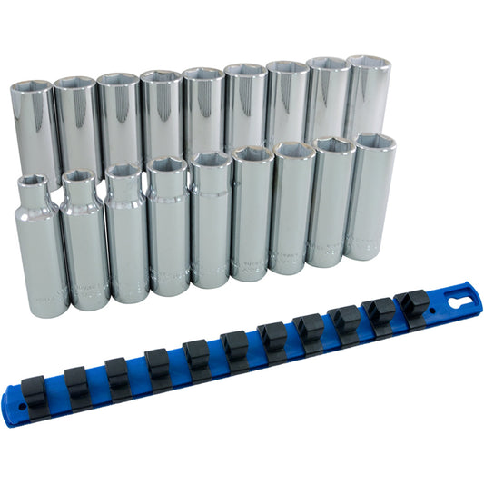 Socket Set - 10-28mm, 6 Point, 18 Pieces, 1/2" Drive