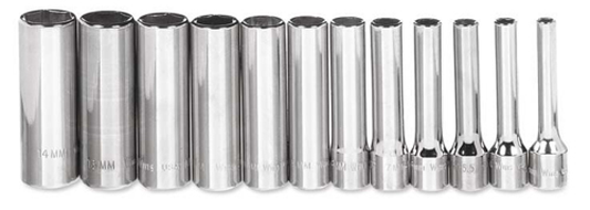 Douille profonde métrique à 6 pans, 12 pièces, 1/4"