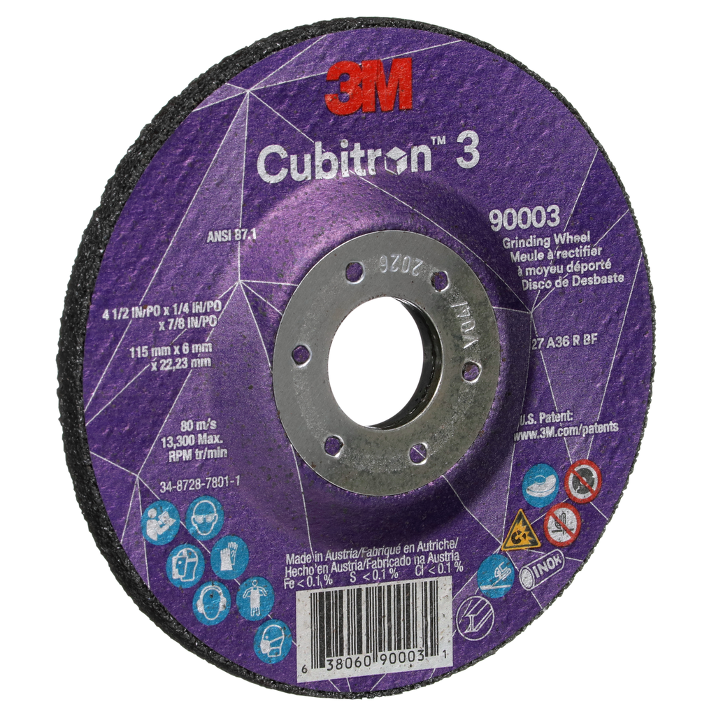 3M™ Cubitron™ 3 Depressed Center Grinding Wheel 90003 36+ T27 4-1/2 In × 1/4 In × 7/8 In (11x6x22.23) ANSI 10/Pack 20 Ea/Case