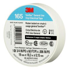 3M™ Temflex™ General Use Vinyl Electrical Tape 165, White, 19 mm x 18 m (3/4 in x 60 ft), 0.15 mm (6 mil)