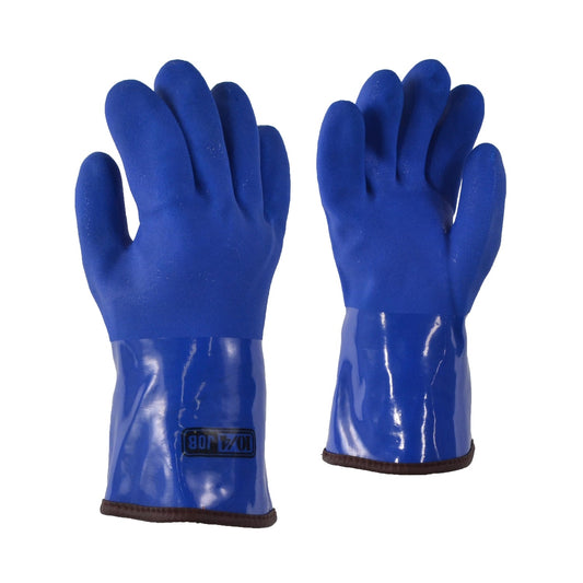 Fitted PVC glove, 12" Long, Terrycloth Lining, Blue, L