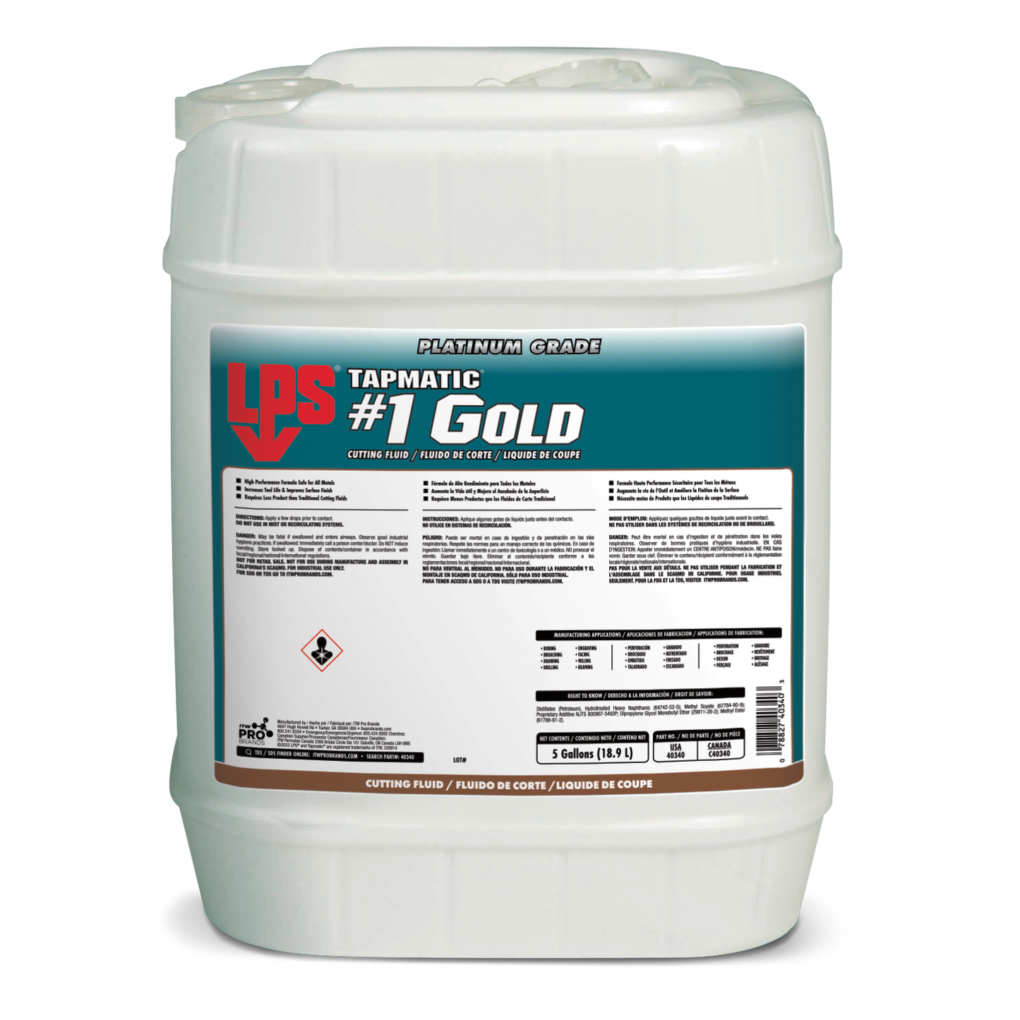 Tapmatic® #1 Gold Cutting Fluid, 5 Gal, Pail