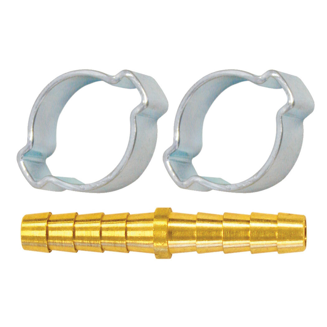 Kit de réparation de tuyau 1/4 I.D. avec un raccord en laiton et 2 colliers de serrage en acier à 2 oreilles