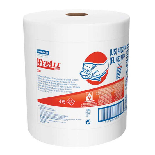 WypAll® PowerClean™ X80 Heavy Duty Cloths (41025), Jumbo Roll, Extended Use Towels, White (475 Sheets/Roll, 1 Roll/Case, 475 Sheets/Case)