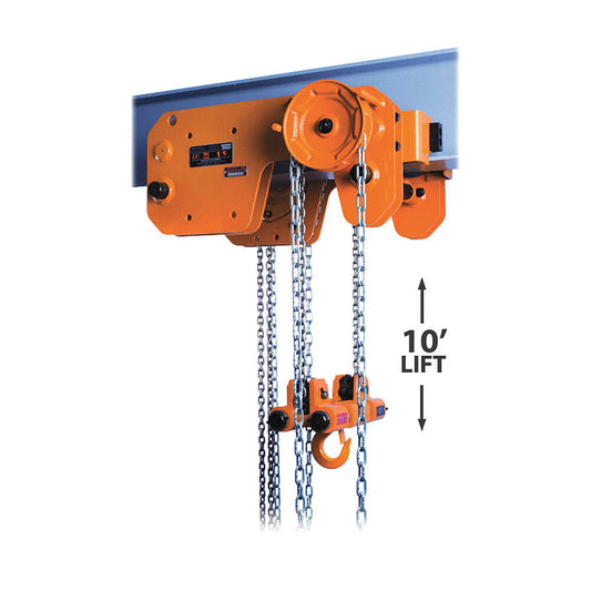 SHB Manual Chain Hoist, Steel, 5T Capacity, 46 1/2mm Hook Opening, 10ft lift, 90 lbs Pull Load