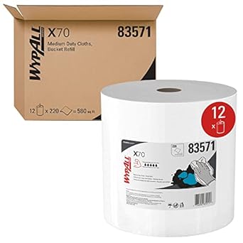 WypAll® PowerClean™ X70 Medium Duty Cloths (83571), Wipers in a Bucket Refill, Long Lasting Towels, White (220 Sheets/Roll, 3 Rolls/Case, 660 Sheets/Case)
