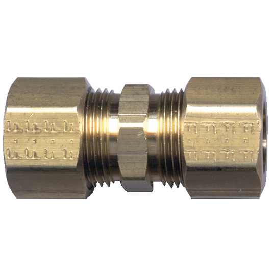 Union Coupling, Compression For Poly, Brass, 3/8 Tube OD