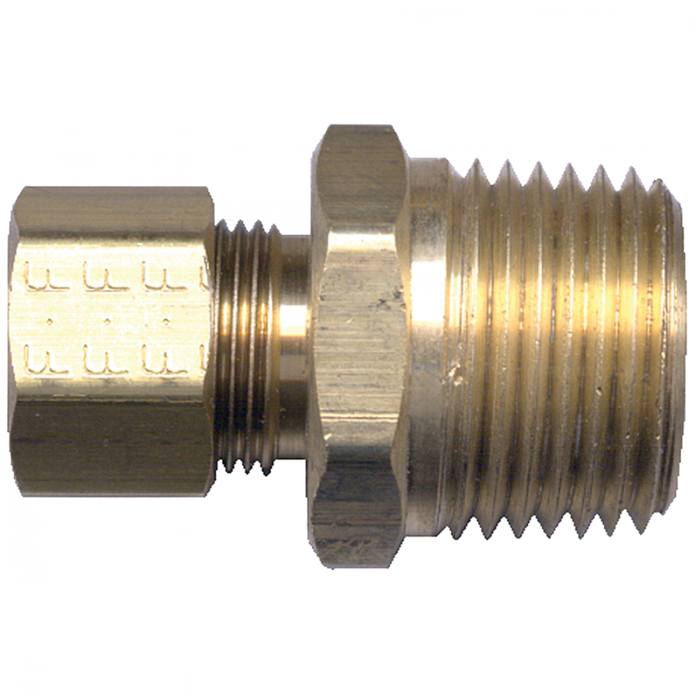 Compression For Poly Male Pipe Connector, Brass, 1/4 Tube OD x 3/8 Male Pipe