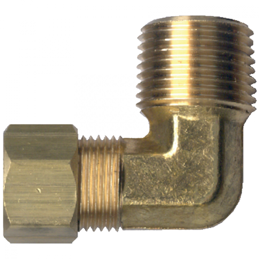 90° Compression For Poly Male Pipe Elbow, Brass, 3/8 Tube OD x 1/2 Male Pipe