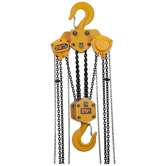 High Speed Hand Chain Hoist, 20T, 12ft Lift, 47in Between Hooks, 36 lbs Pull Load
