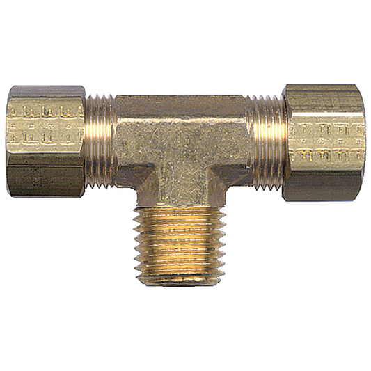 Compression For Poly Male Pipe Branch Tee, Brass, 1/4 Tube OD x 1/4 Male Pipe